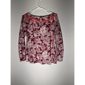 Sundance Burgundy Floral Embroidered Long Sleeve Blouse | Size S